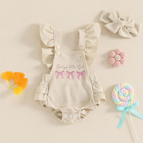 Newborn Baby Girl Ruffle Romper Farm Sleeveless Cow Print Corduroy Overalls Onesie Jumpsuit Matching Summer Clothes in Kuwait