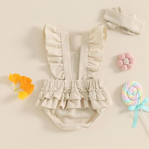 Newborn Baby Girl Ruffle Romper Farm Sleeveless Cow Print Corduroy Overalls Onesie Jumpsuit Matching Summer Clothes in Kuwait