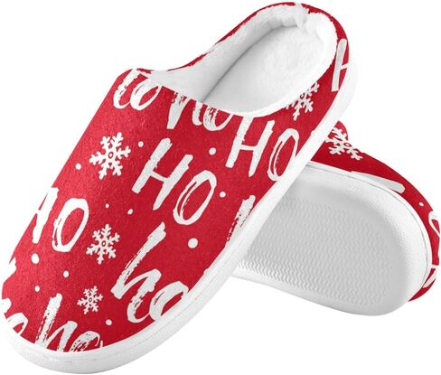 ZOEO House Slippers for Women Girls,Santa Claus Laugh Hohoho Letter Winter Fuzzy Memory Foam Cozy Shoes for Men Slippers Indoor Outdoor Bedroom in Kuwait