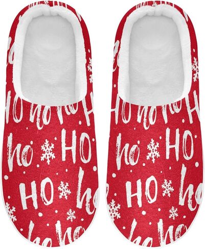 ZOEO House Slippers for Women Girls,Santa Claus Laugh Hohoho Letter Winter Fuzzy Memory Foam Cozy Shoes for Men Slippers Indoor Outdoor Bedroom in Kuwait