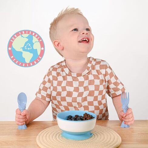Made in USA Toddler Utensil Set - 6 Pack (3 Spoons & 3 Forks for Kids) - Self-Standing 3D Ergonomic Cat & Dog Handles - BPA-free, Dishwasher Safe (Pink, Blue, Yellow) in Saudi Arabia