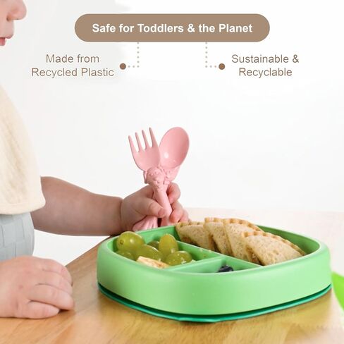 Made in USA Toddler Utensil Set - 6 Pack (3 Spoons & 3 Forks for Kids) - Self-Standing 3D Ergonomic Cat & Dog Handles - BPA-free, Dishwasher Safe (Pink, Blue, Yellow) in Saudi Arabia