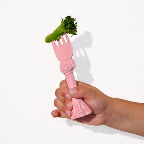 Made in USA Toddler Utensil Set - 6 Pack (3 Spoons & 3 Forks for Kids) - Self-Standing 3D Ergonomic Cat & Dog Handles - BPA-free, Dishwasher Safe (Pink, Blue, Yellow) in Saudi Arabia