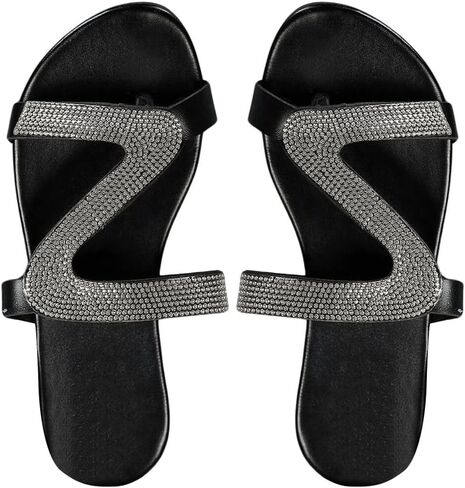 OYOANGLE Women's Rhinestone Glitter Flat Sandals Open Toe Non Slip on Summer Casual Sandal in Saudi Arabia