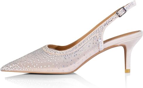 sarawill Women's Closed Pointed Toe Stiletto Heels Sexy Mesh Rhinestones Slingback Kitten Heel Shoes Comfortable Slip on Party Office Dress High Heels for Women in Kuwait
