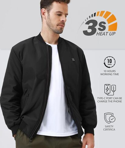 Men’s Heated Jacket with Battery, Windproof Bomber Jackets Winter Warm Casual Heating Coat with 5 Heating Areas in Saudi Arabia