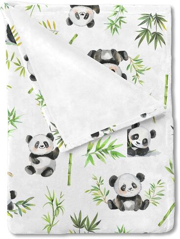 Watercolor Panda Green Leaves Baby Blanket for Girl Boy Cute Bear Soft Receiving Blankets Animal Fannel Swaddle Blanket for Infant Newborn Nursery Toddler Crib Bed Blanket Playmat 30x40 in Saudi Arabia