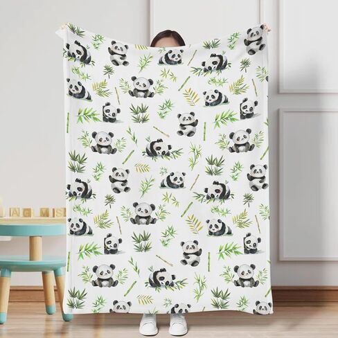 Watercolor Panda Green Leaves Baby Blanket for Girl Boy Cute Bear Soft Receiving Blankets Animal Fannel Swaddle Blanket for Infant Newborn Nursery Toddler Crib Bed Blanket Playmat 30x40 in Saudi Arabia