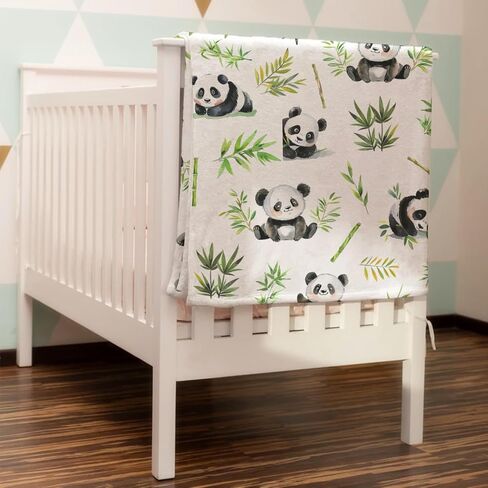 Watercolor Panda Green Leaves Baby Blanket for Girl Boy Cute Bear Soft Receiving Blankets Animal Fannel Swaddle Blanket for Infant Newborn Nursery Toddler Crib Bed Blanket Playmat 30x40 in Saudi Arabia