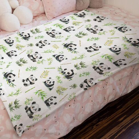 Watercolor Panda Green Leaves Baby Blanket for Girl Boy Cute Bear Soft Receiving Blankets Animal Fannel Swaddle Blanket for Infant Newborn Nursery Toddler Crib Bed Blanket Playmat 30x40 in Saudi Arabia