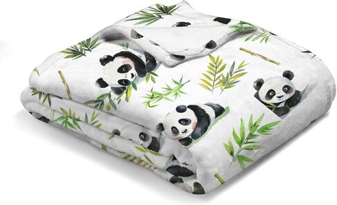 Watercolor Panda Green Leaves Baby Blanket for Girl Boy Cute Bear Soft Receiving Blankets Animal Fannel Swaddle Blanket for Infant Newborn Nursery Toddler Crib Bed Blanket Playmat 30x40 in Saudi Arabia