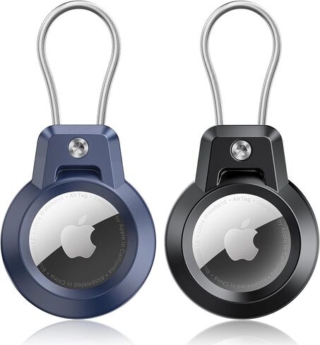 حامل سلسلة مفاتيح AirTag لـ Apple AirTag، حافظة AirTag مع كابل سلكي - حامل AirTag آمن وقوي وواقي 360 درجة للأمتعة، حقيبة الظهر، المفاتيح، الحيوانات الأليفة، ملحقات بطاقة الهواء للسفر in Saudi Arabia