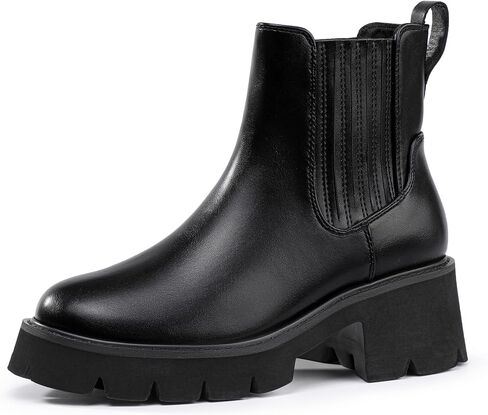 IDIFU IN2 Women's Chelsea Boots Platform Low Block Chunky Heeled Ankle Boots Round Toe Lug Sole Slip On Dress Boots Fall Work Dressy Comfortable Fashion Casual Short Booties Shoes in Saudi Arabia