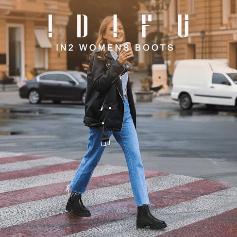IDIFU IN2 Women's Chelsea Boots Platform Low Block Chunky Heeled Ankle Boots Round Toe Lug Sole Slip On Dress Boots Fall Work Dressy Comfortable Fashion Casual Short Booties Shoes in Saudi Arabia