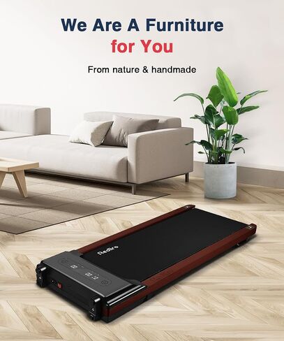 REDLIRO Walking Pad Treadmill with Incline - Wood Under Desk Treadmill for Office Home - Mini Treadmills with 265lbs Capacity - Portable Compact Jogging Machine with Remote Control - Installation-Free in Saudi Arabia