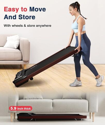 REDLIRO Walking Pad Treadmill with Incline - Wood Under Desk Treadmill for Office Home - Mini Treadmills with 265lbs Capacity - Portable Compact Jogging Machine with Remote Control - Installation-Free in Saudi Arabia