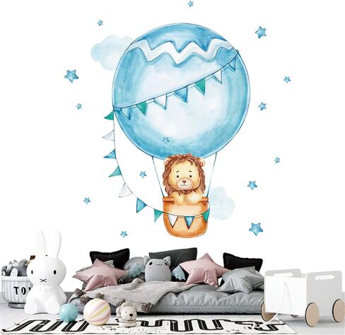 WAFT YEARN Waterproof Removable Vinyl PVC Hot Air Balloon Lion Safari Animal Star Wall Decal Wall Sticker Decor Nursery Kidsroom School Classroom Livingroom Bedroom Bathroom in Saudi Arabia