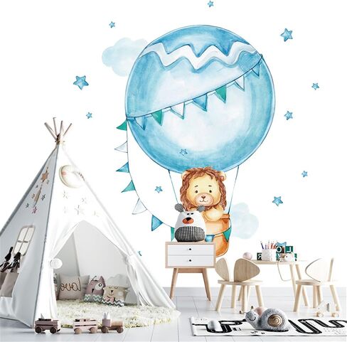 WAFT YEARN Waterproof Removable Vinyl PVC Hot Air Balloon Lion Safari Animal Star Wall Decal Wall Sticker Decor Nursery Kidsroom School Classroom Livingroom Bedroom Bathroom in Saudi Arabia