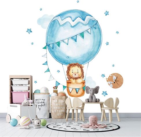 WAFT YEARN Waterproof Removable Vinyl PVC Hot Air Balloon Lion Safari Animal Star Wall Decal Wall Sticker Decor Nursery Kidsroom School Classroom Livingroom Bedroom Bathroom in Saudi Arabia