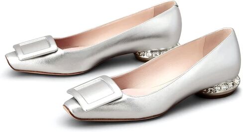 Women's Pumps Square Buckle Closed Toe Chunky Low Heels Rhinestones Low Heel Pumps Shoes Comfortable Slip On Office Shoes in Saudi Arabia