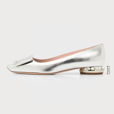 Women's Pumps Square Buckle Closed Toe Chunky Low Heels Rhinestones Low Heel Pumps Shoes Comfortable Slip On Office Shoes in Saudi Arabia