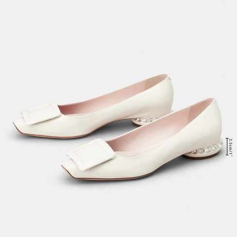 Women's Pumps Square Buckle Closed Toe Chunky Low Heels Rhinestones Low Heel Pumps Shoes Comfortable Slip On Office Shoes in Saudi Arabia