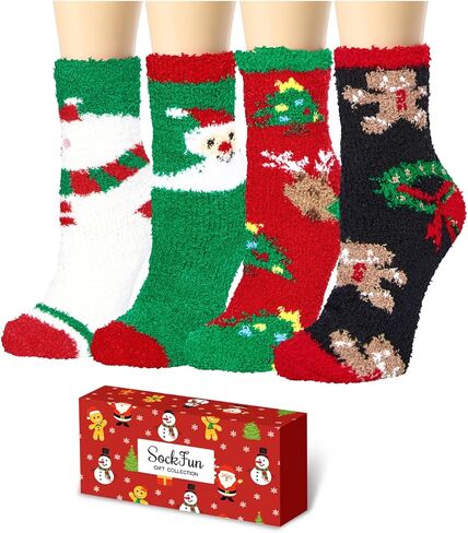 Christmas Gifts Stocking Socks for Women Girls -Fuzzy Socks Teens Fluffy Socks Warm Winter Fleece Cozy Socks 4 Piars in Kuwait