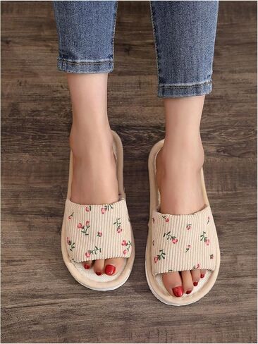 GORGLITTER Women's Floral Print Round Toe Flats Single Band Open Toe Indoor Outdoor Slippers in Saudi Arabia