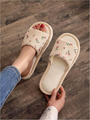 GORGLITTER Women's Floral Print Round Toe Flats Single Band Open Toe Indoor Outdoor Slippers in Saudi Arabia