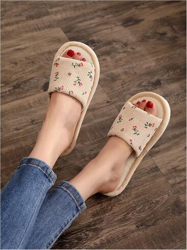 GORGLITTER Women's Floral Print Round Toe Flats Single Band Open Toe Indoor Outdoor Slippers in Saudi Arabia