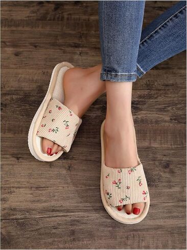 GORGLITTER Women's Floral Print Round Toe Flats Single Band Open Toe Indoor Outdoor Slippers in Saudi Arabia