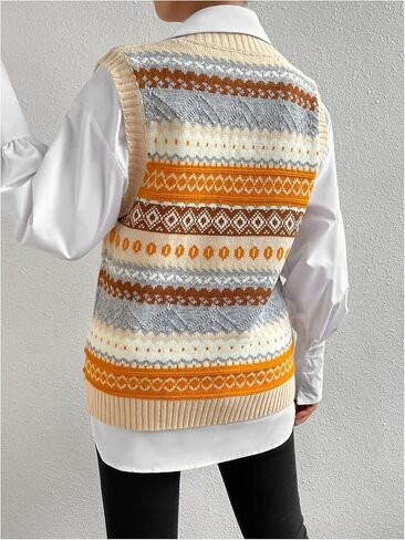 MakeMeChic Women's Vest Tops Striped Print V Neck Knit Casual Sleeveless Sweater Vest Tank Tops in Saudi Arabia