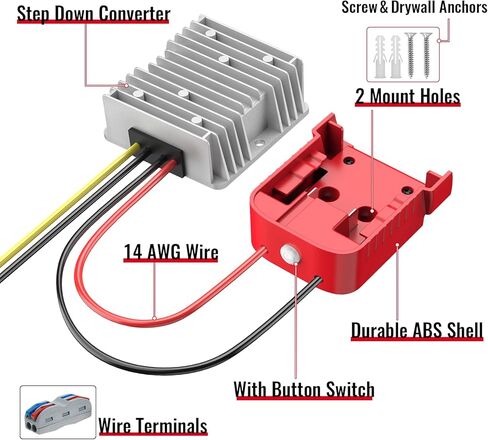 18V to 12V Step Down Converter for Milwaukee M18 Battery, DC Voltage Regulator 12V 20A 240W Automatic Buck Converter, Upgraded Power Wheel Battery Adapter with Overdischarge and Switch in Kuwait