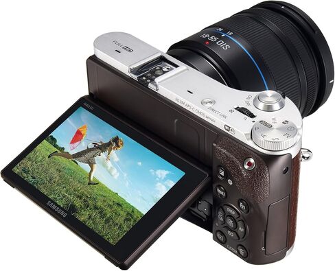 كاميرا Samsung NX300 20.3MP CMOS الذكية WiFi بدون مرآة مع عدسة 18-55 ملم وشاشة لمس AMOLED مقاس 3.3 بوصة (بني) (متجددة) in Saudi Arabia