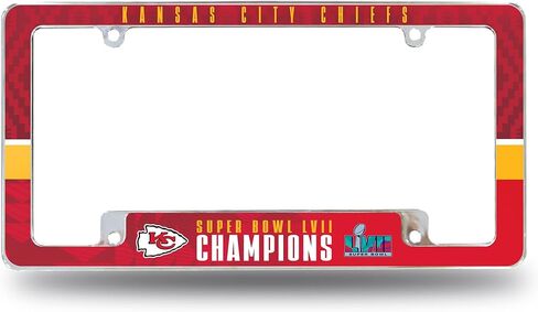 Rico Industries NFL Football Kansas City Chiefs 2024 Super Bowl LVIII Champions 12" x 6" Chrome All Over Automotive License Plate Frame for Car/Truck/SUV in Saudi Arabia
