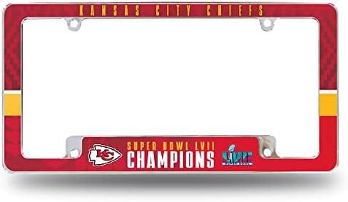 Rico Industries NFL Football Kansas City Chiefs 2024 Super Bowl LVIII Champions 12" x 6" Chrome All Over Automotive License Plate Frame for Car/Truck/SUV in Saudi Arabia
