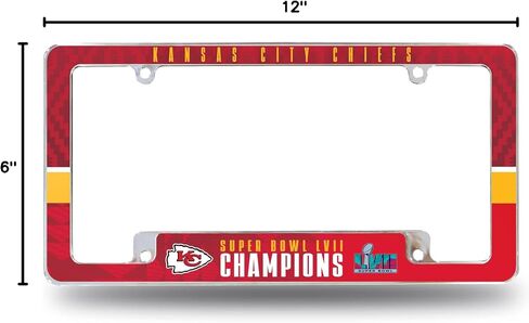 Rico Industries NFL Football Kansas City Chiefs 2024 Super Bowl LVIII Champions 12" x 6" Chrome All Over Automotive License Plate Frame for Car/Truck/SUV in Saudi Arabia