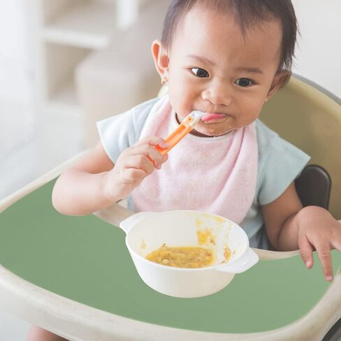 قطعتان من مفرش الكرسي العالي من السيليكون لكرسي Stokke Tripp Trapp، مفرش طاولة للكرسي العالي للأطفال الرضع والأطفال الصغار (أخضر غامق وأزرق مترب) in Kuwait