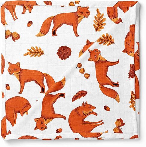 Fox Muslin Blankets - Extra Large Size: 44''x44'' Inches - Soft Breathable Fabric for Baby - Perfect for Swaddling and Nursing - Gender-Neutral Design - Ideal in Saudi Arabia