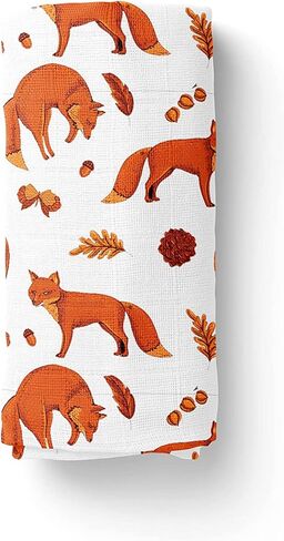 Fox Muslin Blankets - Extra Large Size: 44''x44'' Inches - Soft Breathable Fabric for Baby - Perfect for Swaddling and Nursing - Gender-Neutral Design - Ideal in Saudi Arabia