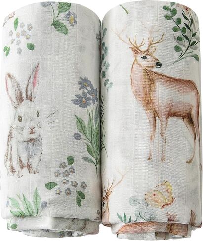 Little Jump 2 Pack Muslin Swaddle Blankets for Baby Girls, Receiving Blanket Large 47 x 47 inches, Soft Breathable Muslin Baby Blanket for Newborn(Vintage Floral) in Kuwait