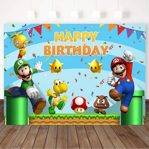 7X5FT Super Brother Photo Backdrop Video Game Happy Birthday Photography Background Adventure Bithday Party Supplies Kids Boys Baby Shower Studio Prop Cake Smash Banner in Saudi Arabia