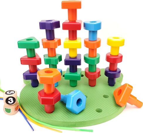 مجموعة ألعاب Pegboard للأطفال الصغار الجديدة والمحسنة - ألعاب حسية تعليمية للتكديس، أدوات تلاعب في الرياضيات مع كتاب إلكتروني لأنشطة التعلم in Kuwait