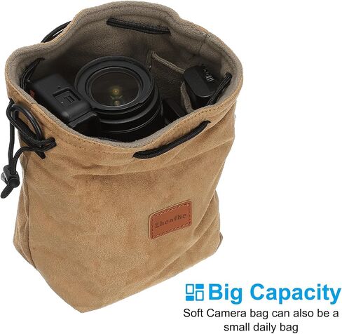 PATIKIL Camera Bag, Drawstring Pouch with Adjustable Shoulder Strap Portable Handbag for DSLR Camera, Green，Size M in Saudi Arabia