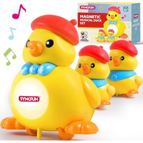 SYNCFUN Musical Duck Toy with 2 Baby Ducks, Repeats What You Say Toy, Crawling Tummy Time Toy with Light & Music, Early Learning Education Toy, Christmas Birthday Gift for Boys Girls Aged 6+ Months