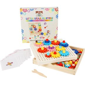 Montessori Gear Puzzle Game, Wooden Colorful Gears and Screws, Montessori-Inspired Learning, Educational Learning & Fine Motor Skills, for 3 4 5 6 7 8 9 Year Old