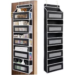 Over the Door Organizer Storage, 5 Shelf Hanging Door Organizer with Large Pockets, Anti Tilt 44 lbs Heavy Duty Behind Door Organizer with Clear Window for Bedroom, Pantry, Bathroom, Nursery(Grey)