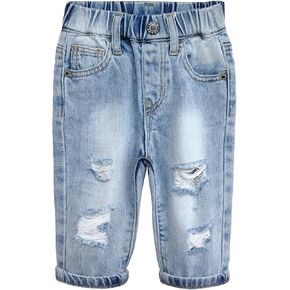 KIDSCOOL SPACE Infant Jeans,Baby Toddler Elastic Waist with D-Ring Ripped Denim Pants in Kuwait