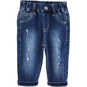 KIDSCOOL SPACE Infant Jeans,Baby Toddler Elastic Waist with D-Ring Ripped Denim Pants