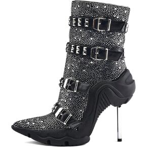Tsrenlmln Women's Ankle Boots for Women Stiletto Heel Boots Fashion Pointed Toe Ankle Booties for Women Womens Elastic Fabric Heel Pull-On High Heel Fashion diamonds comfort Booties